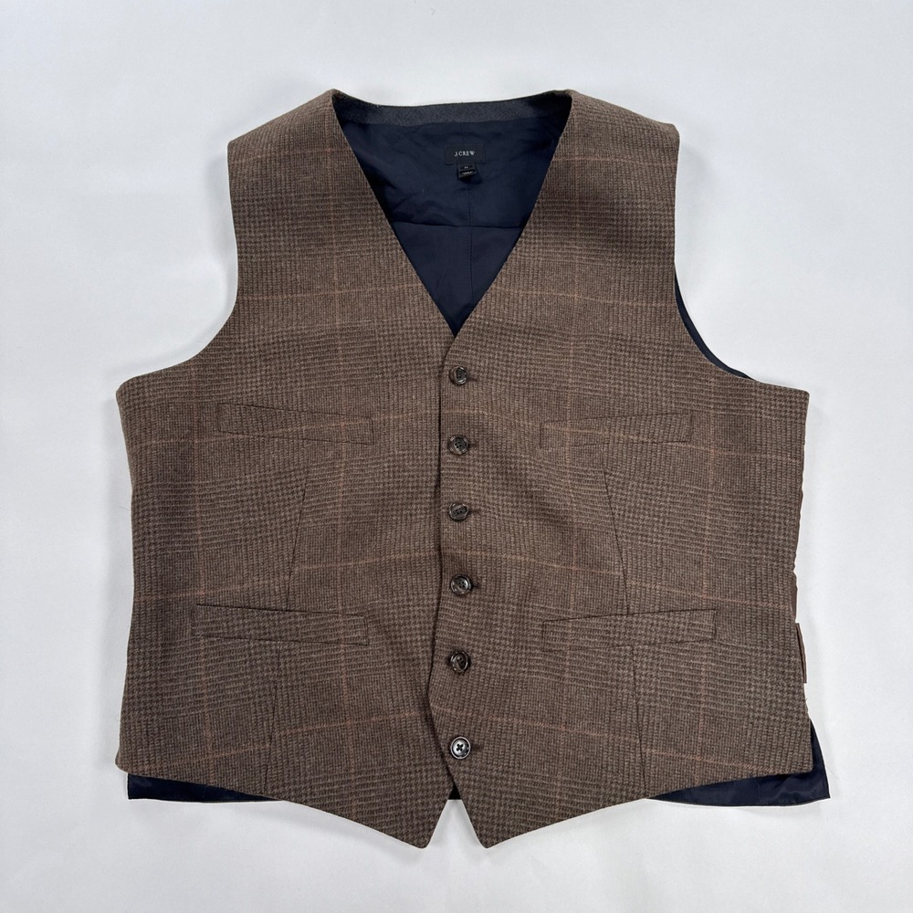 J Crew Mens M Ludlow Wool Vest Italian Cloth Brown Plaid Suit Waistcoat C9284